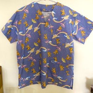 Mobb Ladies Scrub Top Size M Teddy Bears, Rainbows, Umbrellas